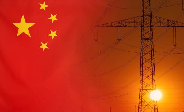 Chinese flag with powerlines superimposed.