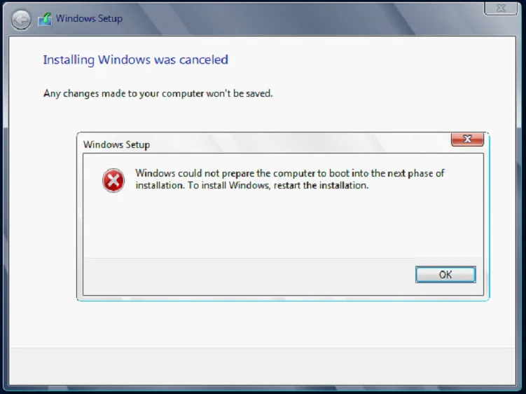 Screenshot of error dialog