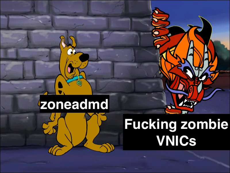 Meme of Scooby Doo being scared by zombie VNICs.